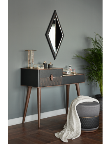 Table de maquillage en aggloméré et bois, avec 2 tiroirs Diamond Walnut / Noir, L120xl44xH93,3 cm pas cheres