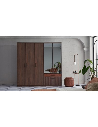 Armoire à palettes avec 5 portes, 3 tiroirs et miroir Matilda Walnut, l223,3xA59,9xH220,6 cm Comparez plus de prix