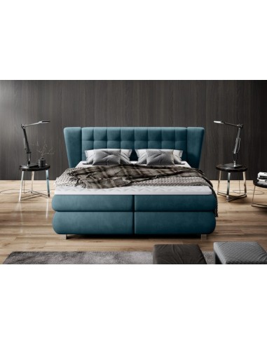 Lit rembourré en tissu Florentino Boxspring Turquoise, surmatelas inclus, 200 x 160 cm offre 