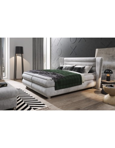 Lit rembourré en tissu Valentino Boxspring Gris clair, surmatelas inclus, 200 x 160 cm pas chere