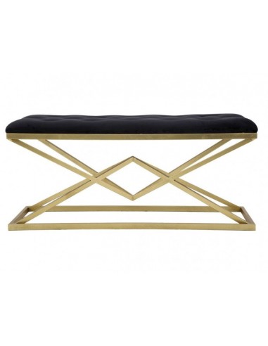 Banquette rembourrée avec pieds en tissu et métal Pyramid Noir / doré, l100xA40xH45 cm en stock