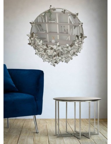 Miroir décoratif en métal Butterfly d'argent, Ø91 cm rembourrage situé sous