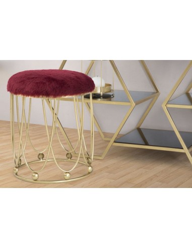 Tabouret en métal, rembourré en tissu Amelie Bordeaux / Or, Ø40,5xH46,5 cm pas cheres