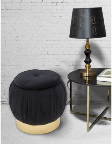 Tabouret rembourré avec tissu, avec espace de rangement Paris Noir, Ø41xH41 cm livraison gratuite