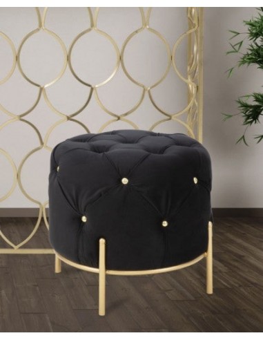 Tabouret rembourré en tissu, avec pieds en métal Diamond Noir / Doré, Ø45xH40 cm pour bénéficier 