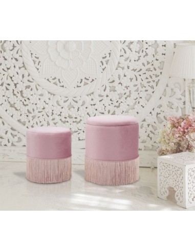 Set de 2 tabourets tapissés de tissu Lines Velvet Rose, Ø35xH42 / Ø30xH32 cm Vous souhaitez 