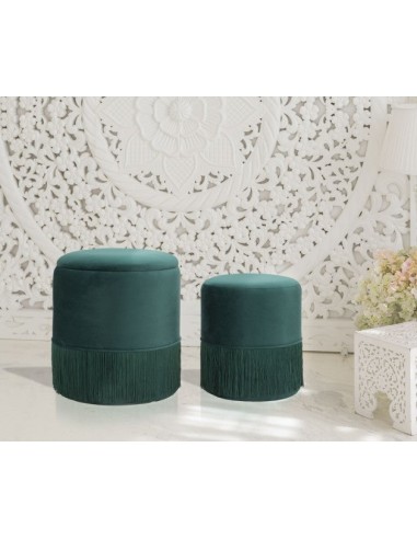 Set de 2 tabourets tapissés de tissu Lines Velvet Vert, Ø35xH42 / Ø30xH32 cm shop