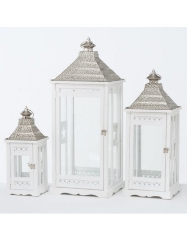 Lot de 3 lanternes décoratives en bois Kubino Blanc, L32xl32xH81 cm / L25xl25xH65 cm / L18xl18xH45 cm de l' environnement