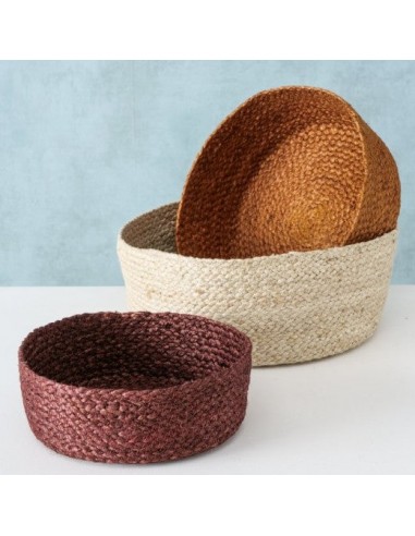 Set de 3 paniers de rangement, en Bogra Natural / Jute marron, Ø30xH12 cm / Ø26xH10 cm / Ø22xH8 cm JUSQU'A -70%! 