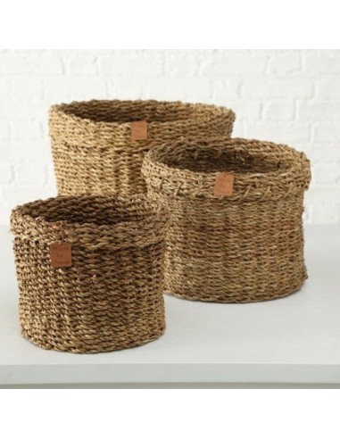 Set de 3 paniers de rangement, en jonc de mer Sophy Natur, Ø43xH30 cm / Ø35xH26 cm / Ø28xH22 cm pas cheres