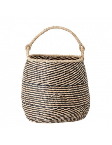 Panier de rangement en jonc de mer, Cherstin Naturel / Noir, Ø38xH35 cm Les magasins à Paris