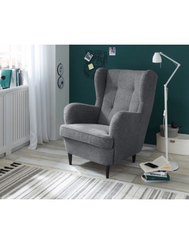 Fauteuil fixe rembourré avec tissu et pieds en bois, Oskard Gris Foncé, l78xA98xH102 cm soldes