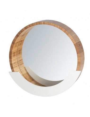 Miroir de salle de bain avec étagère, avec cadre en bambou et MDF, Finja Naturel / Blanc, Ø39xA9,5xH38 cm pour bénéficier 