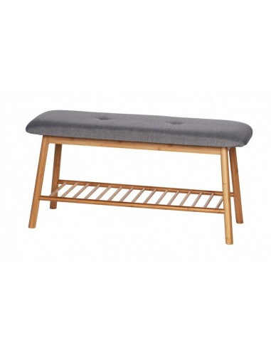 Banc rembourré avec tissu et pieds en bambou, avec porte-chaussures, Bahari Naturel / Gris, l90xA34xH45 cm 2023