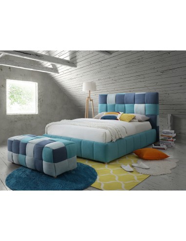 SomProduct - Lit haut de gamme recouvert de tissu, Santiago, Bleu foncé prix