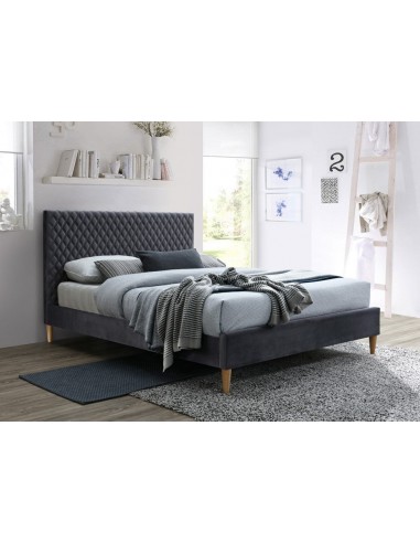 Lit capitonné en tissu Honey Velvet Gris soldes