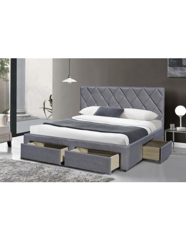 Lit rembourré avec tissu et 4 tiroirs Betina Gris 160x200 50-70% off 