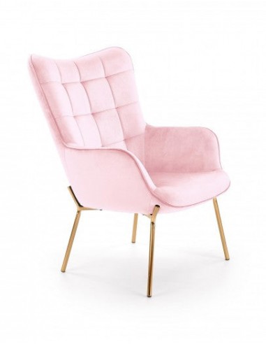 Fauteuil fixe tapissé de tissu, avec pieds en métal Castle 2 Rose clair / Or, l71xA79xH97 cm commande en ligne