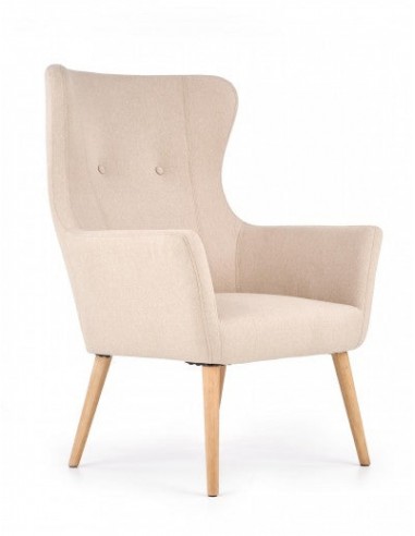 Fauteuil rembourré en tissu, avec pieds en bois Cotto Beige, l73xA76xH99 cm Faites des économies