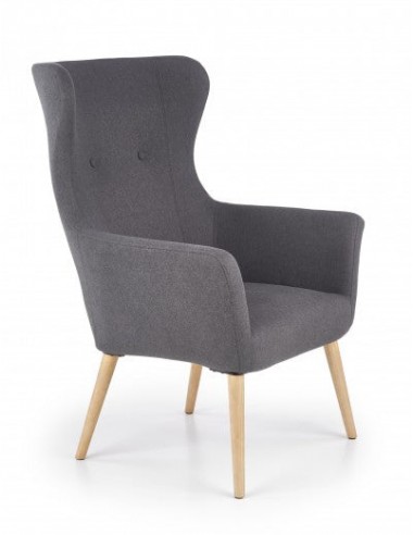 Fauteuil rembourré en tissu, avec pieds en bois Cotto Gris Foncé, l73xA76xH99 cm à prix réduit toute l'année