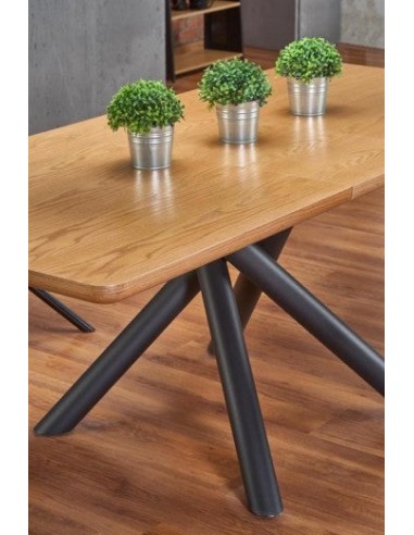 Table extensible en MDF et métal Chêne Derrick / Noir, L160-200xl90xH75 cm brillant des détails fins