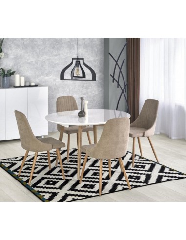 Table extensible en MDF et métal Edward Blanc / Chêne San Remo, L120-200xl100xH75 cm à prix réduit toute l'année