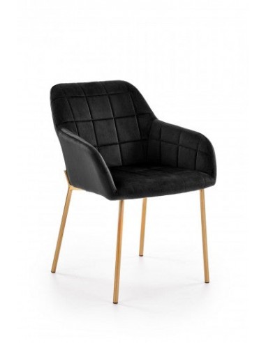 Chaise rembourrée en tissu, avec pieds en métal K306 Velours Noir / Or, l58xA57xH80 cm en linge