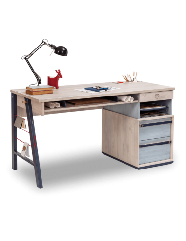 Table de bureau pâle et métal pour jeune, garçon 12-24 ans, Trio Natur / Bleu, l141xA64xH76 cm chez Cornerstreet bien 