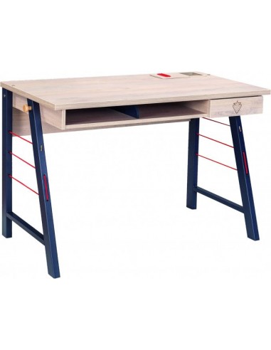 Table de bureau palette et métal pour jeunes, garçons 12-24 ans, Trio Natur / Bleu, l114xA64xH76 cm pour bénéficier 