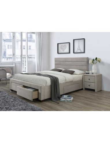 Lit rembourré avec tissu et 4 tiroirs Kayleon Beige Venez acheter