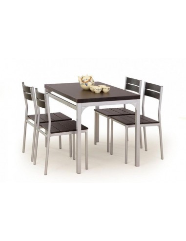 Ensemble table MDF et métal + 4 chaises Malcolm Wenge, L110xl70xH75 cm 50% de réduction en Octobre 2024