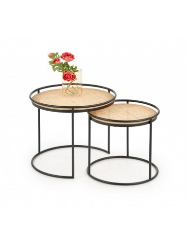 Set de 2 tables basses rotin et métal Manado Naturel / Noir, Ø51xH42 / Ø41xH37 cm Les magasins à Paris et en Île-de-France