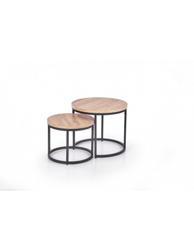 Set de 2 tables basses en MDF et métal Oreo Chêne San Remo / Noir, Ø53xH45 / Ø43xH35 cm français