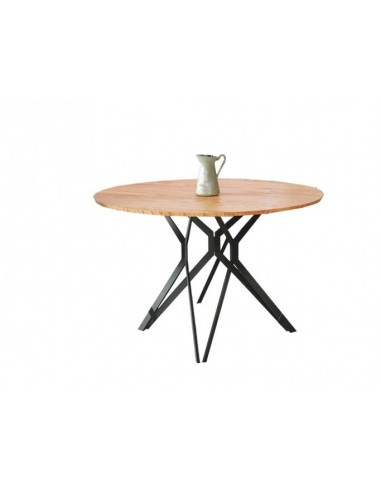 Table MDF et métal Pixel 2 Chêne Doré / Noir, Ø120xH76 cm Livraison rapide