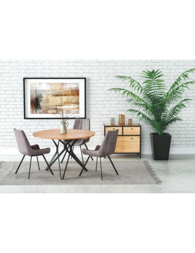 Set de table en MDF et métal Pixel 2 Chêne / Noir + 3 chaises rembourrées avec éco-cuir K279 Gris, Ø120xH76 cm de France