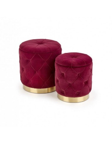 Lot de 2 tabourets rembourrés avec tissu et espace de rangement Polly Bordeaux, Ø40xH44 / Ø33xH38 cm Les êtres humains sont 