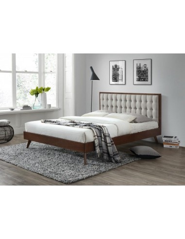 Lit en caoutchouc, recouvert de tissu Solomo Beige / Noyer, 200 x 160 cm sur le site 