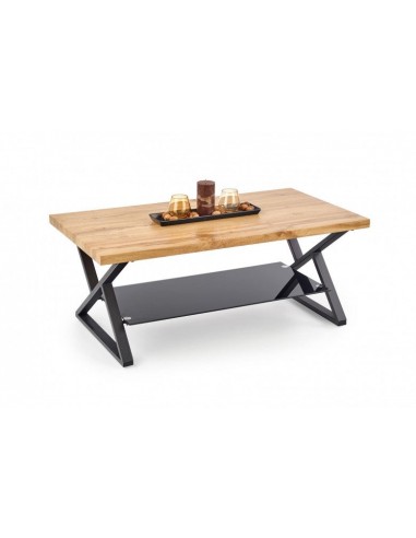 Table basse en MDF, verre et métal Xena Rectangle Chêne / Noir, L110xl60xH45 cm Venez découvrir notre 