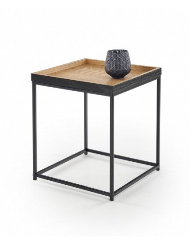 Table basse en MDF, placage et métal Chêne Yava / Noir, L42xl42xH49 cm Le MVP de beaucoup