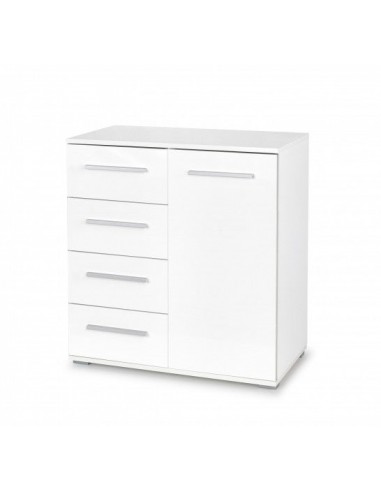 Commode avec 4 tiroirs et 1 porte Lima KM-2 Blanc, l77xA40xH82 cm Pour