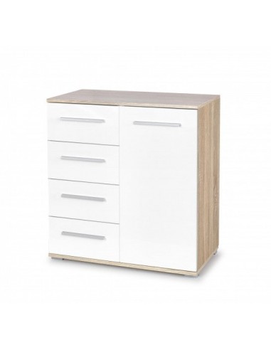 Commode en bois avec 4 tiroirs et 1 porte Lima KM-2 Blanc / Chêne Sonoma, l77xA40xH82 cm 2023