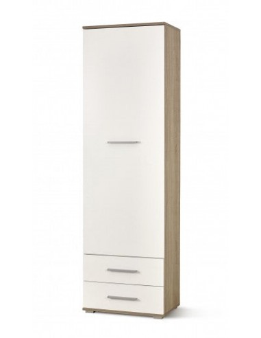 Armoire palette 1 porte et 2 tiroirs Lima REG-1 Blanc / Chêne Sonoma, l60xA40xH200 cm rembourrage situé sous