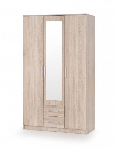 Armoire miroir, en bois avec 3 portes et 2 tiroirs Lima S-3 Chêne Sonoma, l120xA52xH205 cm d'Europe débarque