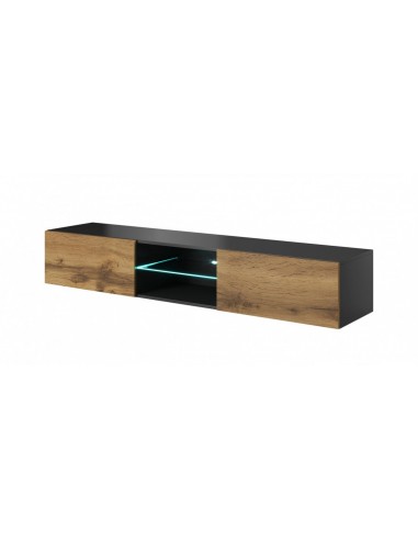 Meuble TV suspendu en aggloméré et MDF, avec 2 portes Livo RTV-180W Chêne Wotan / Anthracite, l180xA40xH30 cm prix