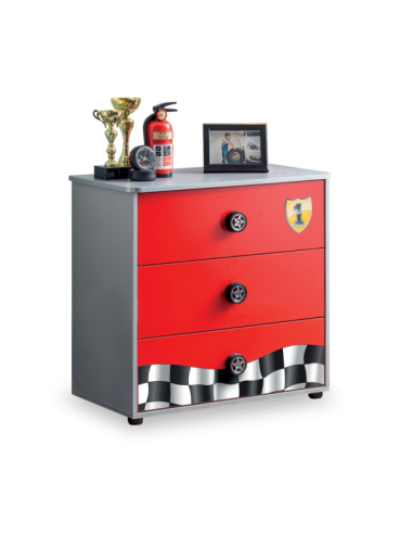 Commode 3 tiroirs, pour enfants Race Cup Rouge, l76xA42xH74 cm du meilleur 