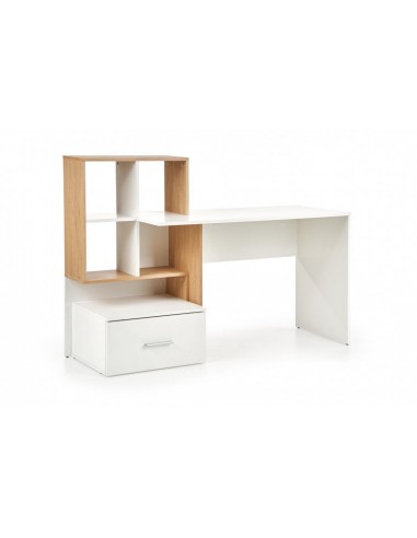 Table de bureau en bois, avec bibliothèque et tiroir Chêne Grosso / Blanc, L149xl50xH105 cm l'évolution des habitudes 