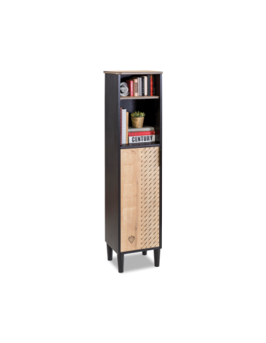 Bibliothèque en palette avec 1 porte, pour les jeunes Blacky Noir / Nature, l35xA29xH147 cm Le MVP de beaucoup