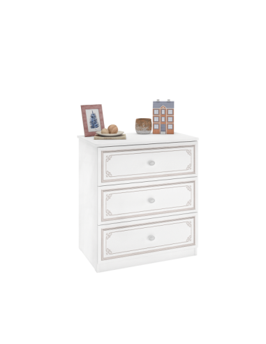 Commode en bois avec 3 tiroirs, pour les jeunes Selena Small Gris Blanc / Gris, l73xA49xH80 cm ou a consommer sur place