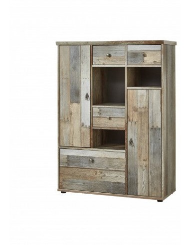 Armoire palette, avec 3 tiroirs et 3 portes Bazna Medium Natur / Gris foncé, l99xA39xH133 cm de pas cher