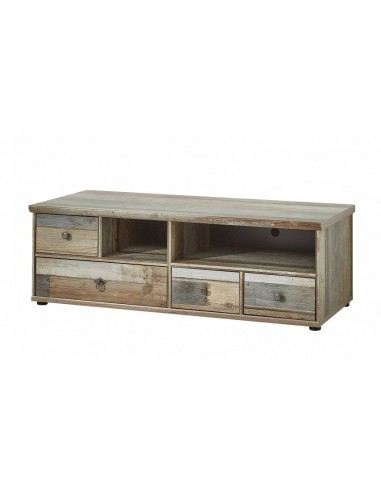 Commode TV en palette, avec 4 tiroirs Bazna Small Natur / Gris foncé, l130xA52xH43 cm chez Cornerstreet bien 